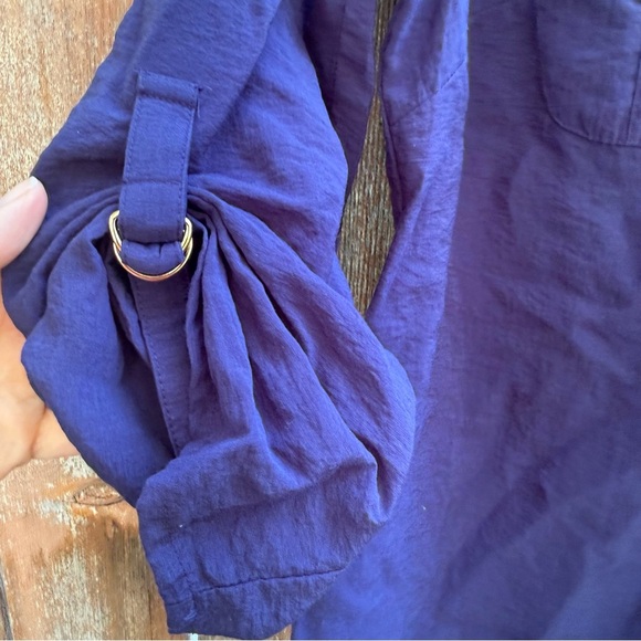 JM COLLECTION Women’s Navy Blue Button Down 3/4 Sleeve Shirt Blouse Size 6 - Picture 3 of 10